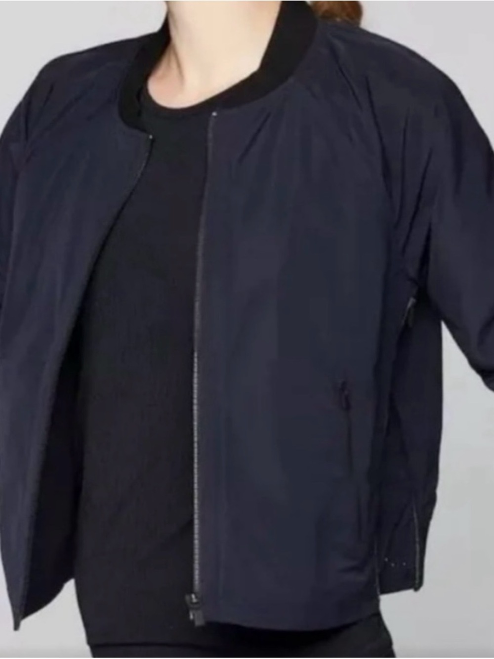 Athleta XS Side Zip Navy Bomber Jacket EUC